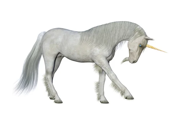 Rendering Unicorno Bianco Fiaba Isolato Sfondo Bianco — Foto Stock