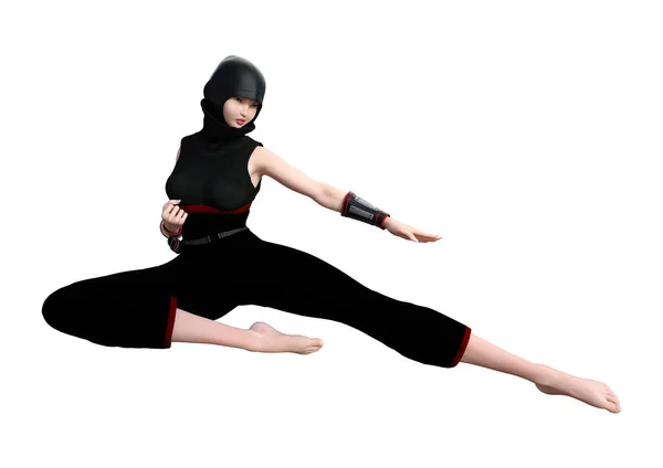 Rendering Female Ninja Isolated White Background — Stock Photo, Image