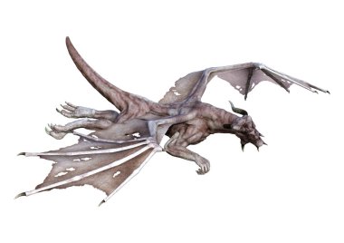 Beyaz arka plan üzerinde izole bir peri masalı vampir ejderha 3D render