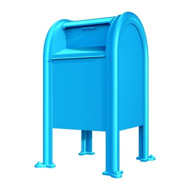 Beyaz arka plan üzerinde izole mavi bir postbox 3D render
