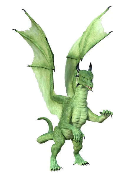 Rendering Green Fairy Tale Dragon Isolated White Background — Stock Photo, Image