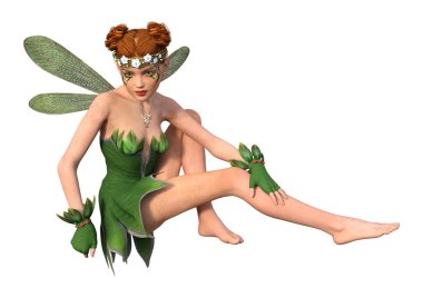 Beyaz arkaplanda izole edilmiş bir bahar perisinin 3 boyutlu canlandırması