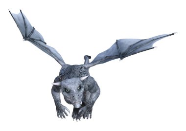 Beyaz arka plan üzerinde izole bir fantezi ejderha delikanlı 3D render