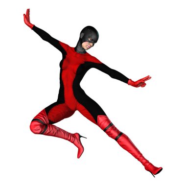 Beyaz arka plan üzerinde izole kadın kahraman 3D render