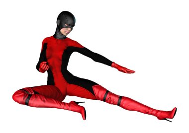 Beyaz arka plan üzerinde izole kadın kahraman 3D render
