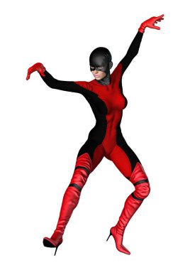 Beyaz arka plan üzerinde izole kadın kahraman 3D render