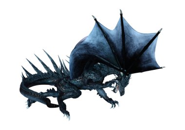 Beyaz arka plan üzerinde izole bir siyah masal ejderha 3D render