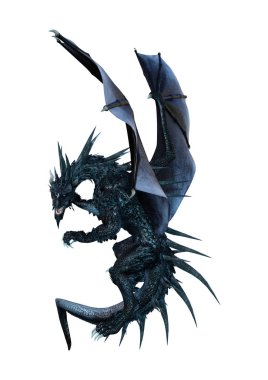 Beyaz arka plan üzerinde izole bir siyah masal ejderha 3D render