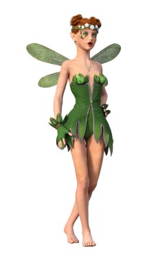 Beyaz arkaplanda izole edilmiş bir bahar perisinin 3 boyutlu canlandırması