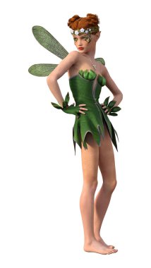 Beyaz arkaplanda izole edilmiş bir bahar perisinin 3 boyutlu canlandırması