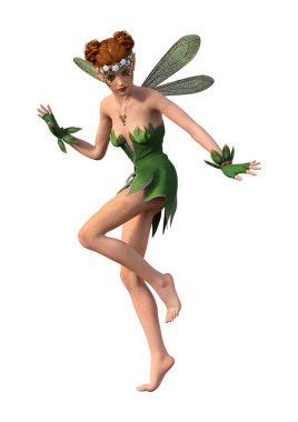 Beyaz arkaplanda izole edilmiş bir bahar perisinin 3 boyutlu canlandırması