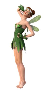 Beyaz arkaplanda izole edilmiş bir bahar perisinin 3 boyutlu canlandırması