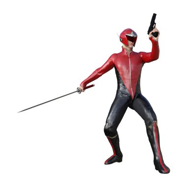 Beyaz arka plan üzerinde izole erkek bir süper kahraman 3D render