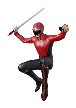 Beyaz arka plan üzerinde izole erkek bir süper kahraman 3D render