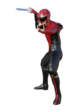 Beyaz arka plan üzerinde izole erkek bir süper kahraman 3D render