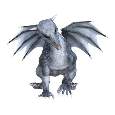 Beyaz arka plan üzerinde izole bir fantezi ejderha delikanlı 3D render