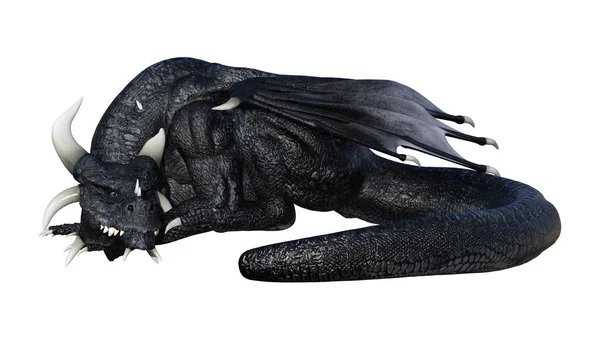 Рендеринг Черной Сказки Дракона Изолированы Белом Фоне — стоковое фото