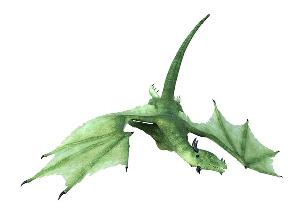 Representación Dragón Cuento Hadas Verde Aislado Sobre Fondo Blanco —  Fotos de Stock