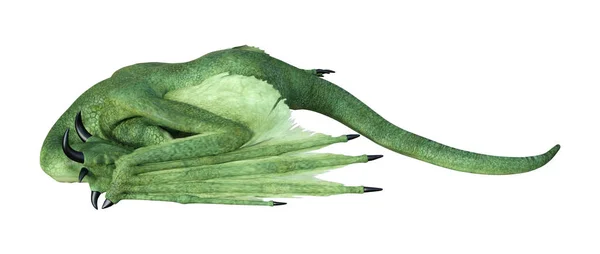 Рендеринг Зеленого Дракона Сказки Белом Фоне — стоковое фото