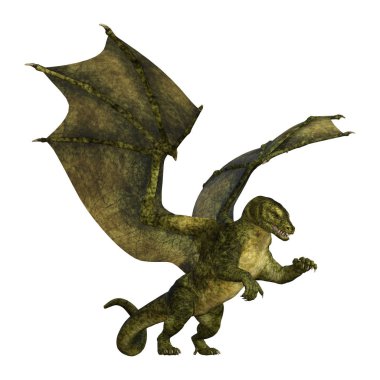 Beyaz arka plan üzerinde izole bir peri masalı ejderha 3D render