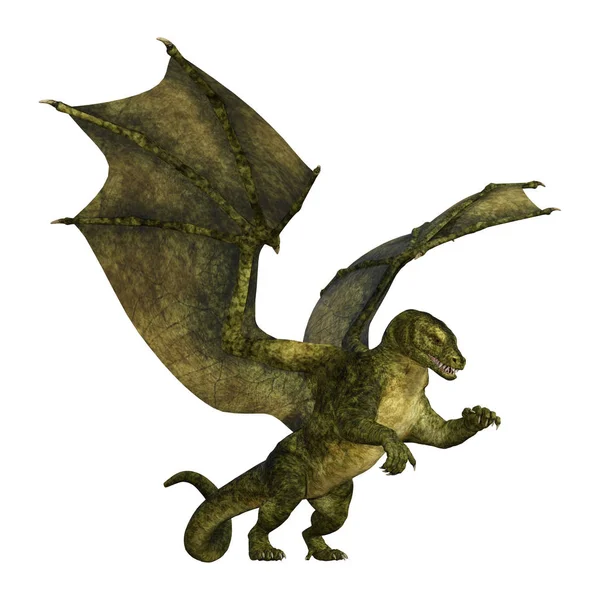 Beyaz arka plan üzerinde izole bir peri masalı ejderha 3D render