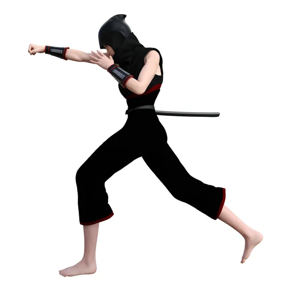 Renderowania Ninja Kobiece Kobieta Białym Tle — Zdjęcie stockowe
