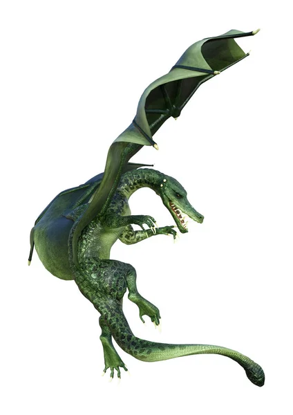 Rendering Grön Saga Dragon Isolerad Vit Bakgrund — Stockfoto