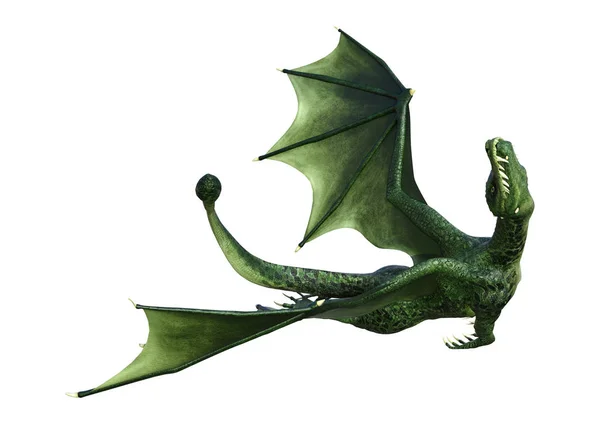 白い背景に分離された緑のおとぎ話ドラゴンの レンダリング — ストック写真