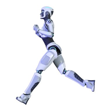 Beyaz arka planda izole edilmiş bir kadın robotun 3 boyutlu canlandırması