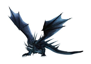 Beyaz arka plan üzerinde izole bir siyah fantezi ejderha 3D render