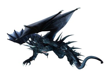 Beyaz arka plan üzerinde izole bir siyah fantezi ejderha 3D render