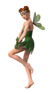 Beyaz arkaplanda izole edilmiş bir bahar perisinin 3 boyutlu canlandırması