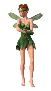 Beyaz arkaplanda izole edilmiş bir bahar perisinin 3 boyutlu canlandırması