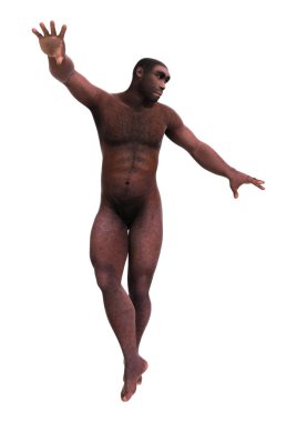 Beyaz arka plan üzerinde izole erkek bir Homo Erectus 3D render