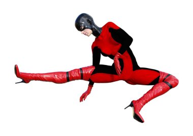 Beyaz arka plan üzerinde izole kadın kahraman 3D render