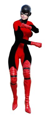 Beyaz arka plan üzerinde izole kadın kahraman 3D render