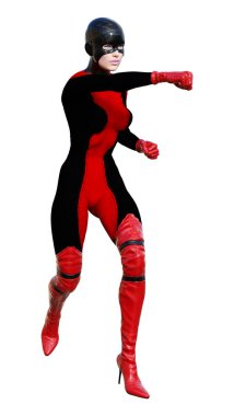 Beyaz arka plan üzerinde izole kadın kahraman 3D render