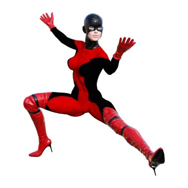 Beyaz arka plan üzerinde izole kadın kahraman 3D render