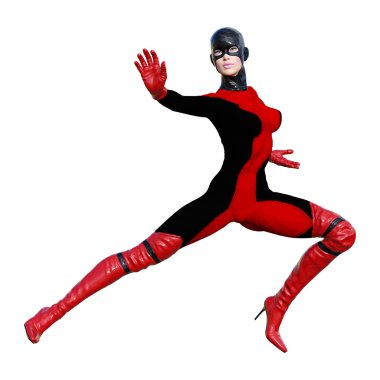 Beyaz arka plan üzerinde izole kadın kahraman 3D render