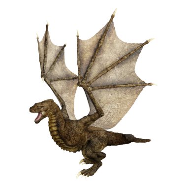 Beyaz arka plan üzerinde izole bir peri masalı ejderha 3D render