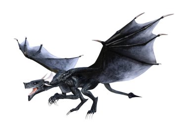 Beyaz arka plan üzerinde izole bir siyah masal ejderha 3D render