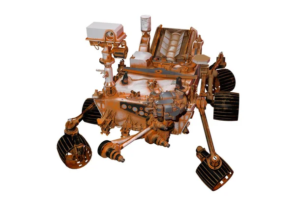 Renderização Veículo Espacial Rover Marte Isolado Sobre Fundo Branco — Fotografia de Stock