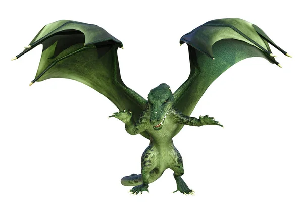 Rendering Grön Saga Dragon Isolerad Vit Bakgrund — Stockfoto