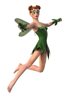 Beyaz arkaplanda izole edilmiş bir bahar perisinin 3 boyutlu canlandırması