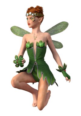 Beyaz arkaplanda izole edilmiş bir bahar perisinin 3 boyutlu canlandırması