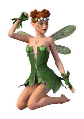 Beyaz arkaplanda izole edilmiş bir bahar perisinin 3 boyutlu canlandırması