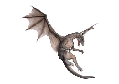 Beyaz arka plan üzerinde izole bir peri masalı ejderha 3D render