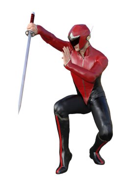 Beyaz arka plan üzerinde izole erkek bir süper kahraman 3D render