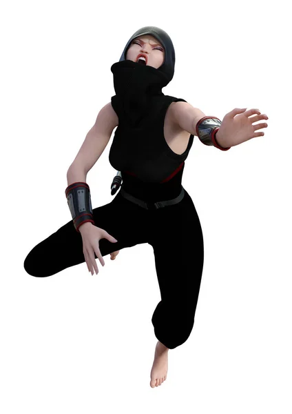 Rendering Ninja Femmina Isolato Sfondo Bianco — Foto Stock