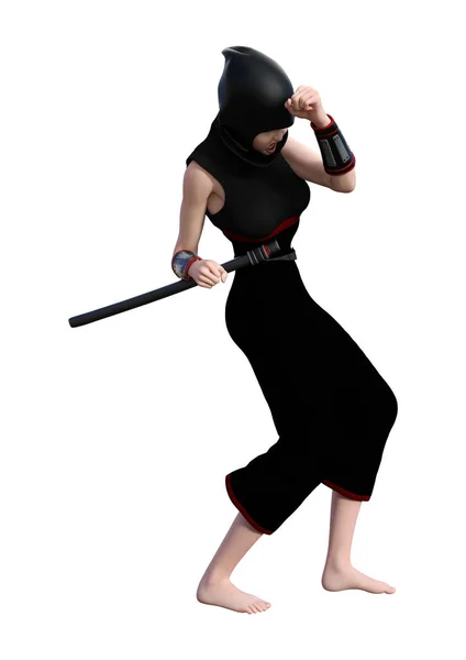 Rendering Female Ninja Isolated White Background — Stock Photo, Image